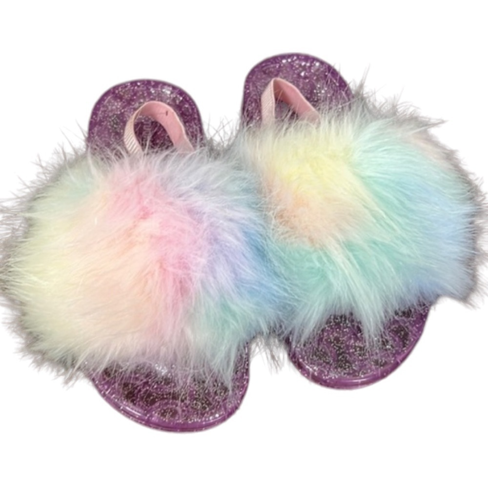 Tucker + Tate Faux Fur Colorful Pool Slides Sandals Size 11